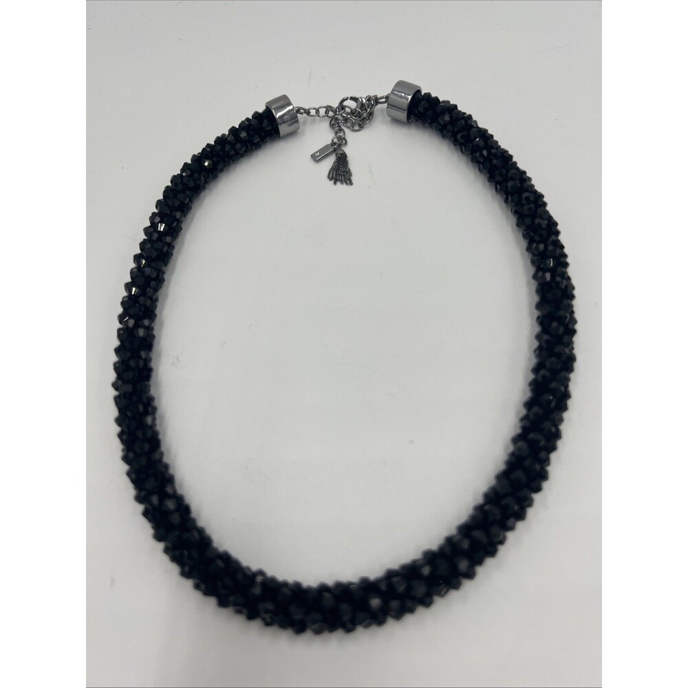 Vera Wang Black glass beaded rope necklace sparkling thick cluster 20"-23" Adj